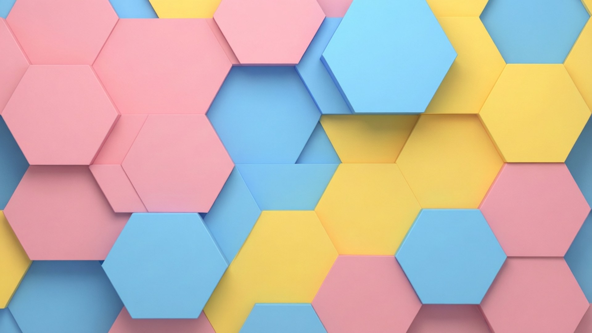 Pastellfargede 3d-sekskanter arrangert i et geometrisk mønster.
