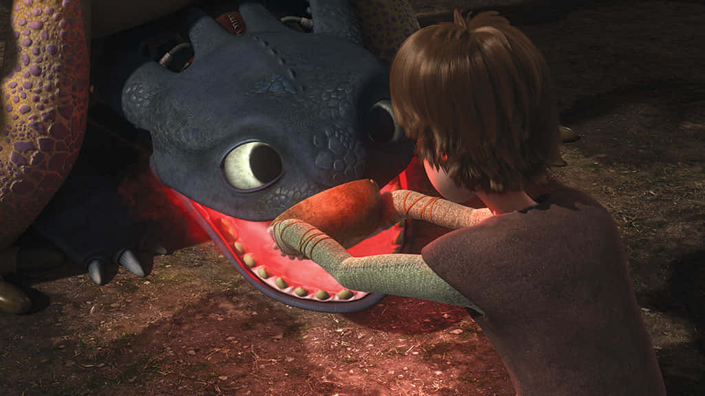 Hiccup Feeding Toothless In Dragons Riders Of Berk Wallpaper