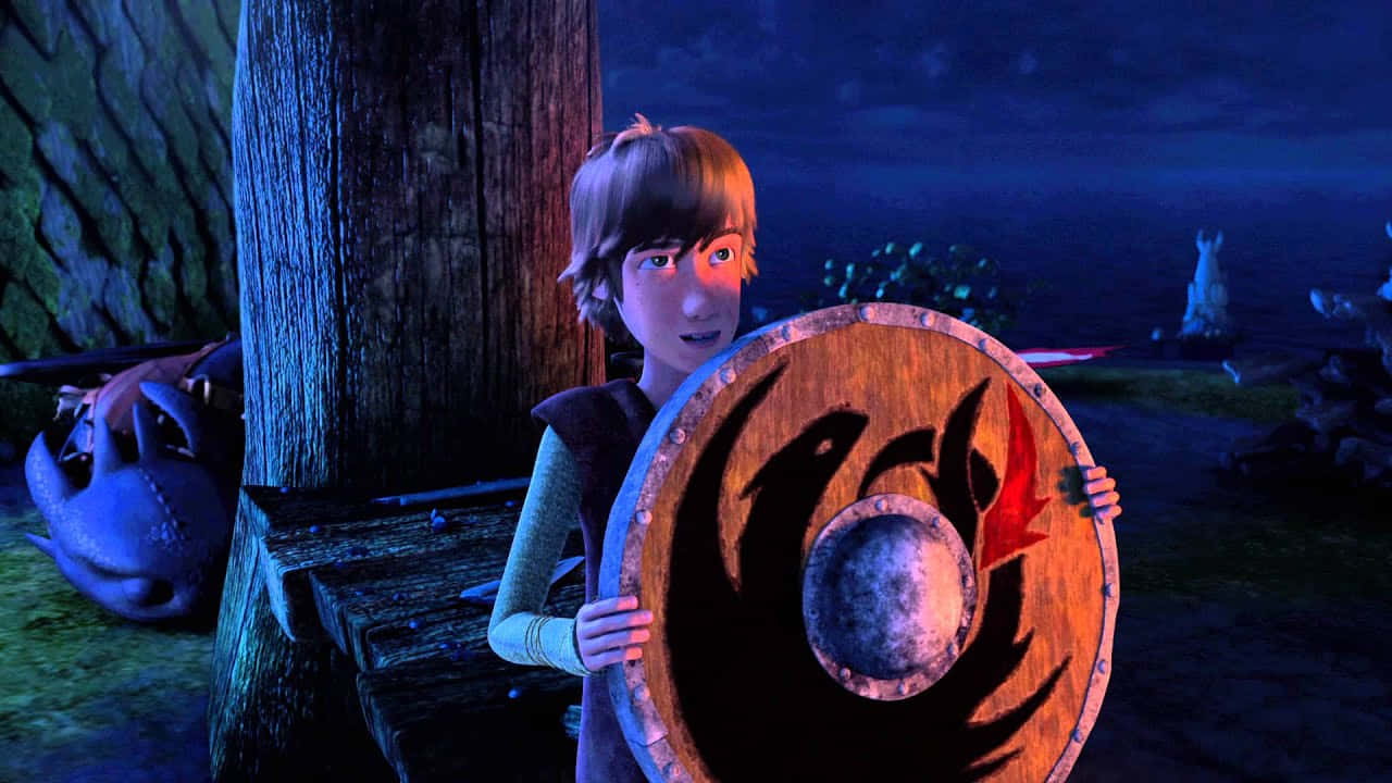 Hiccup Holding Shield In Dragons Riders Of Berk Wallpaper