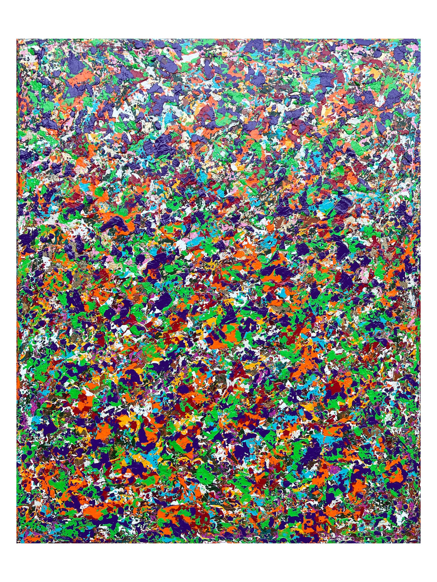 A Painting With Colorful Splashes On A White Background