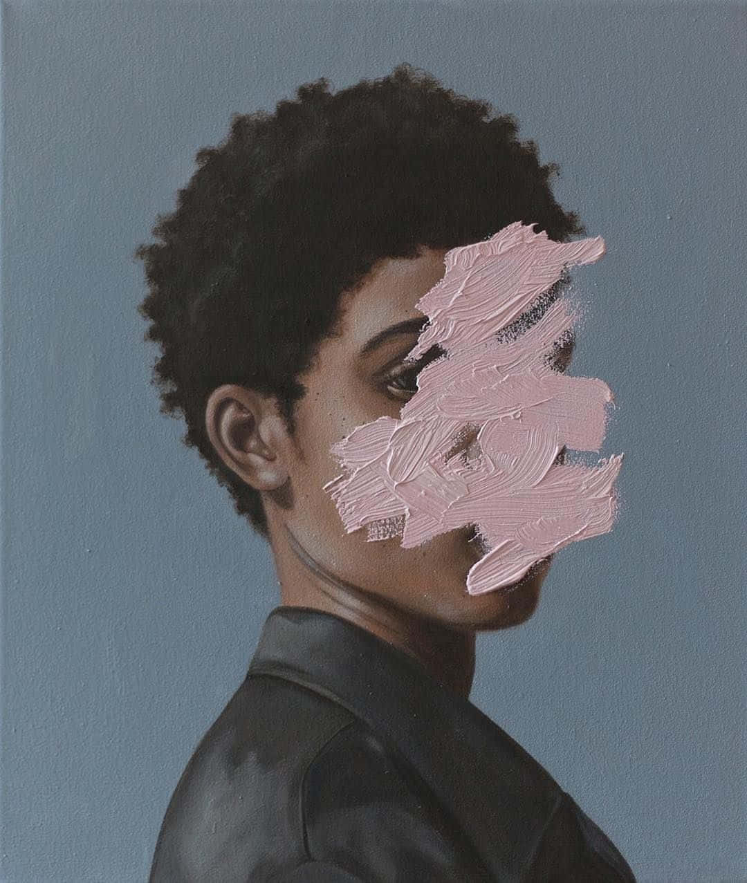 Enmålning Av En Svart Man Med Rosa Färg I Ansiktet