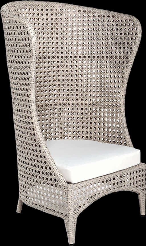 High Back Wicker Armchair White Cushion PNG