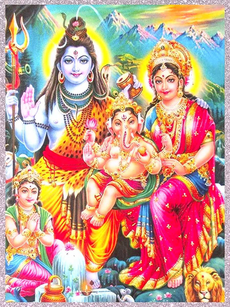 High Contrast Shiva Parvati With Children