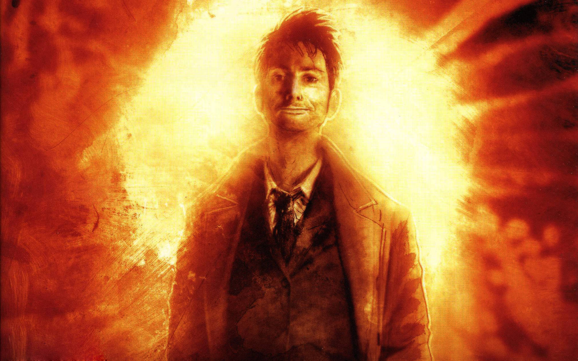 High Definition Image Of Doctor Who With Blazing Background Wallpaper