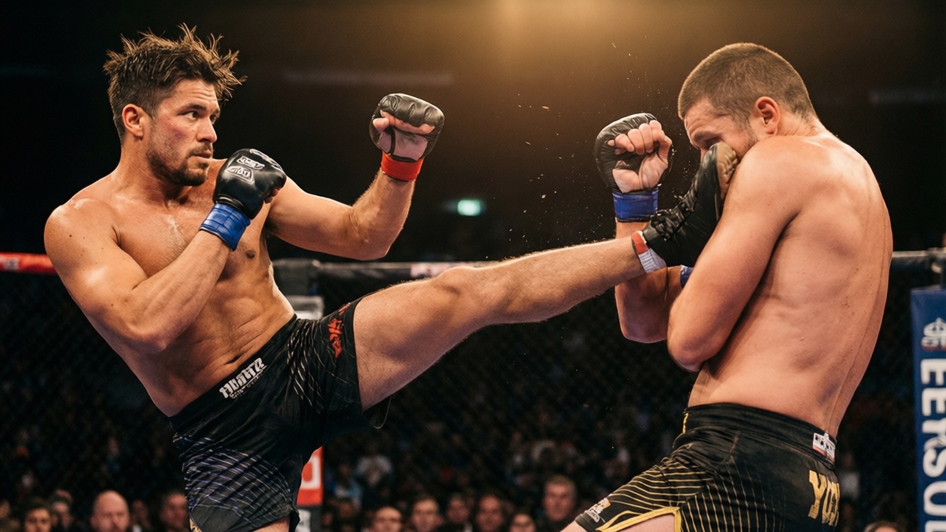 Joseph Benavidez dando um chute alto em uma luta.