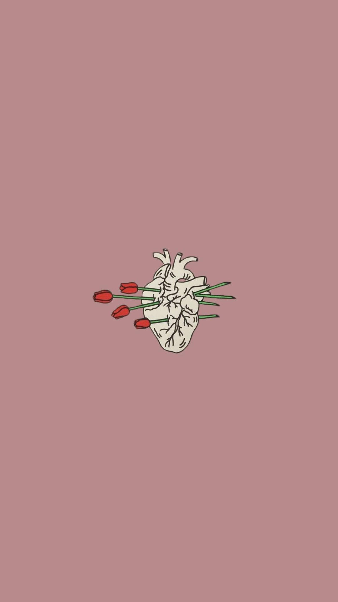High Res Heart With Red Flowers Wallpaper