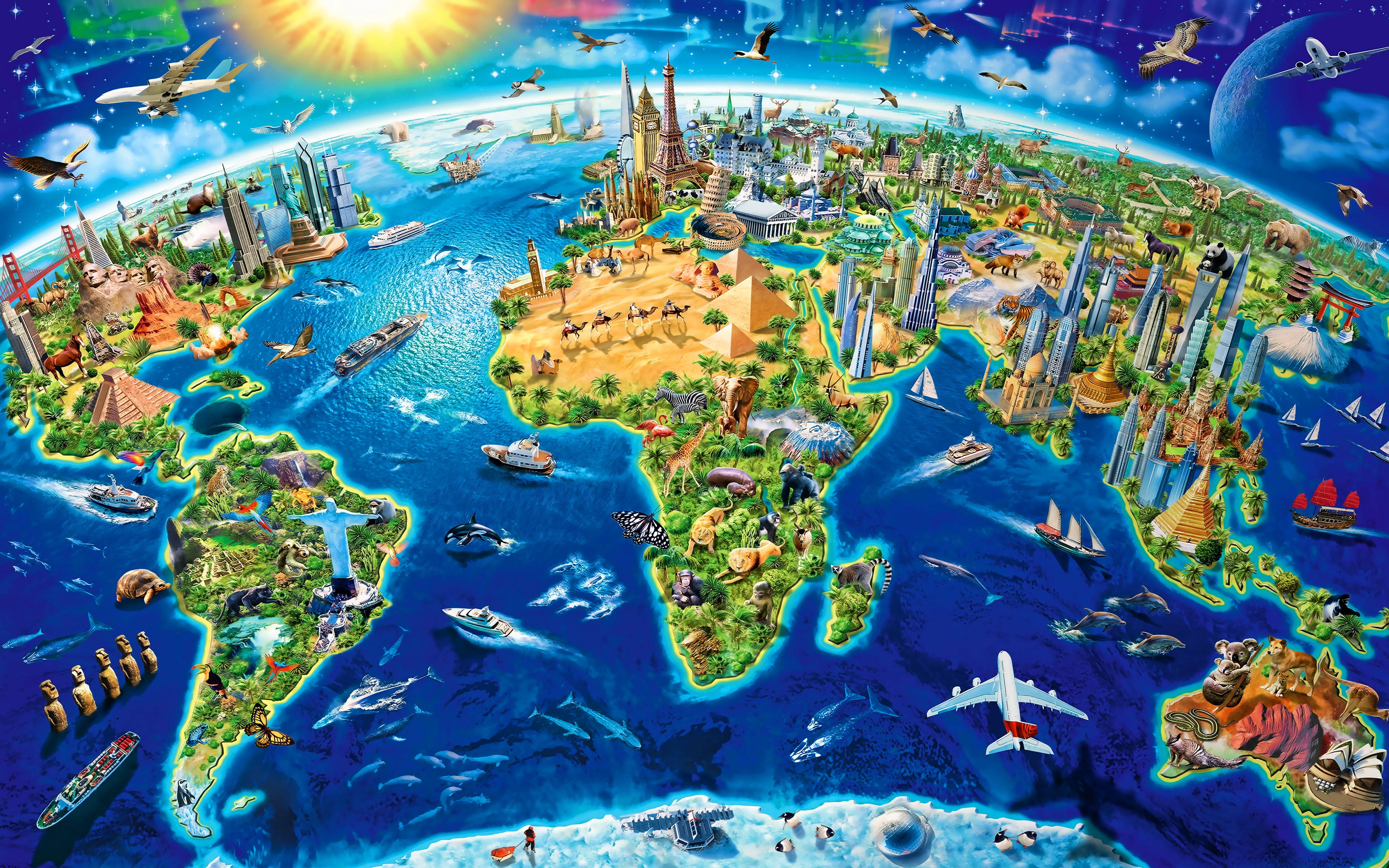 High Resolution 3d Aerial World Map With Buildings Wallpaper