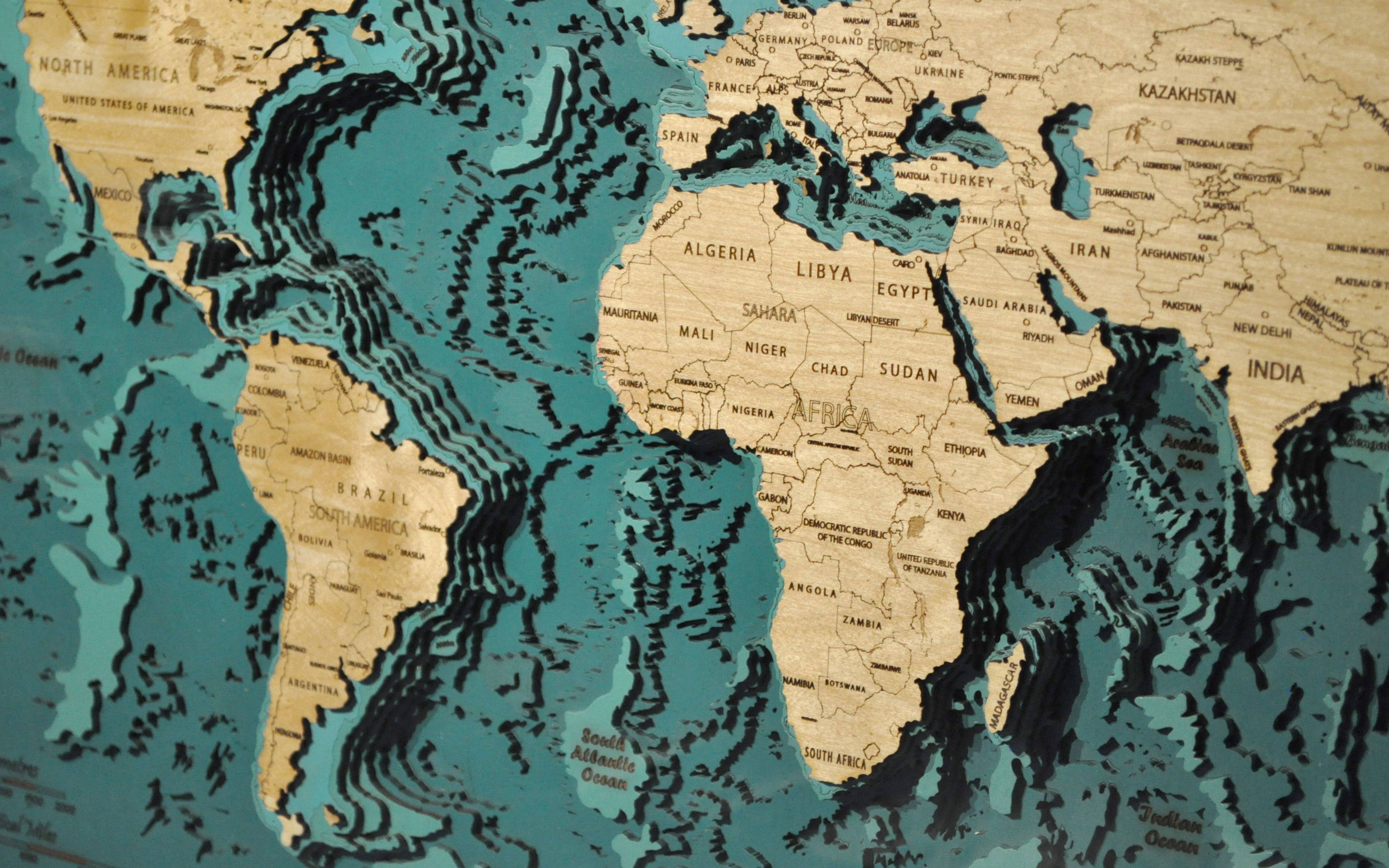 High Resolution 3d Layered World Map Wallpaper