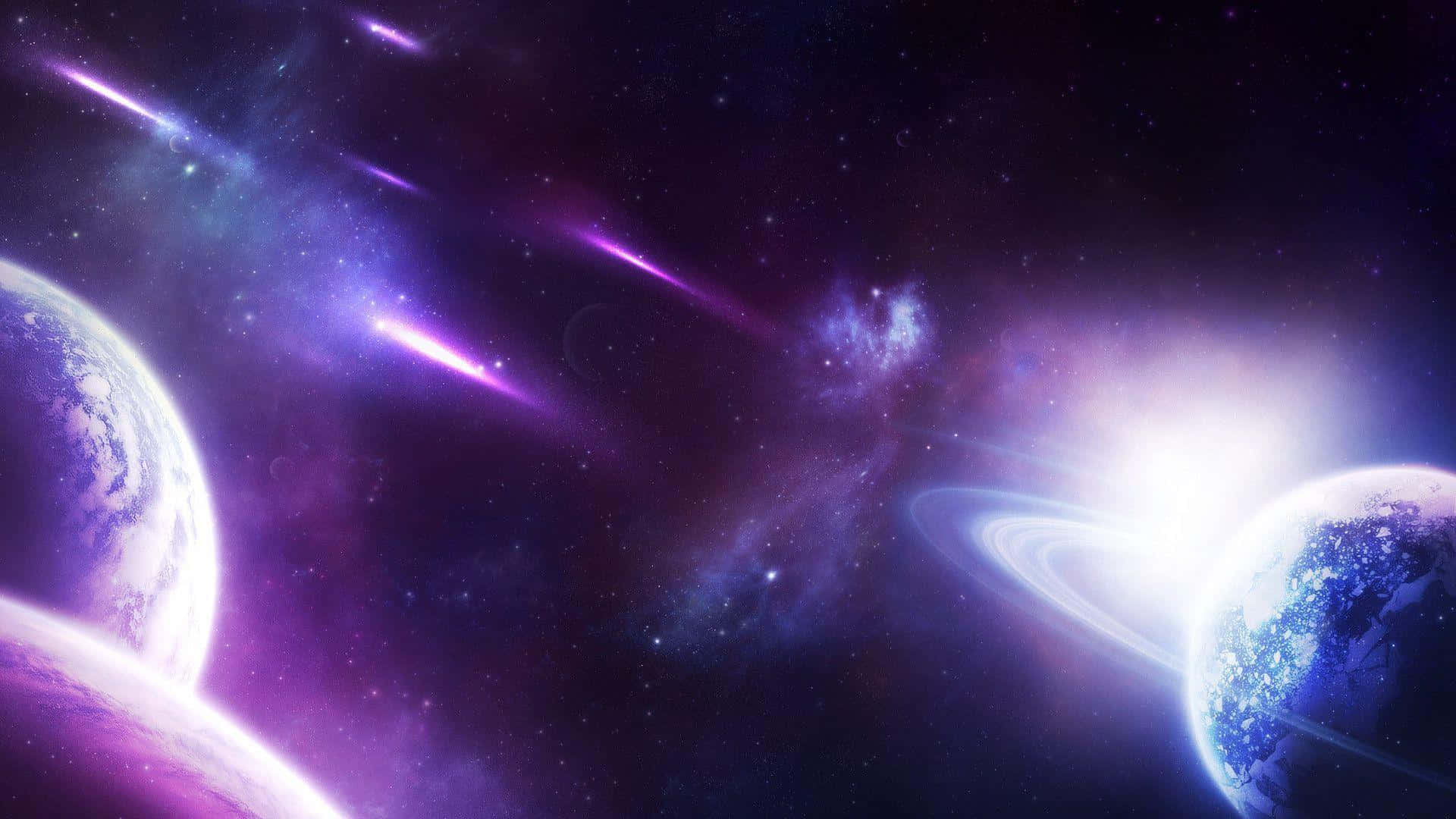 High Resolution Galaxy Purple Planets Background