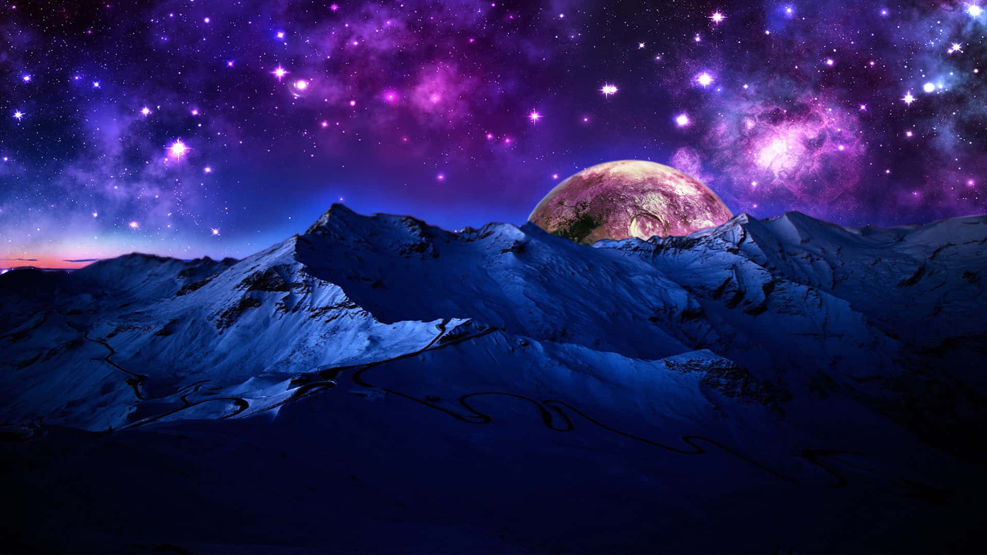 High Resolution Galaxy Mountain Background