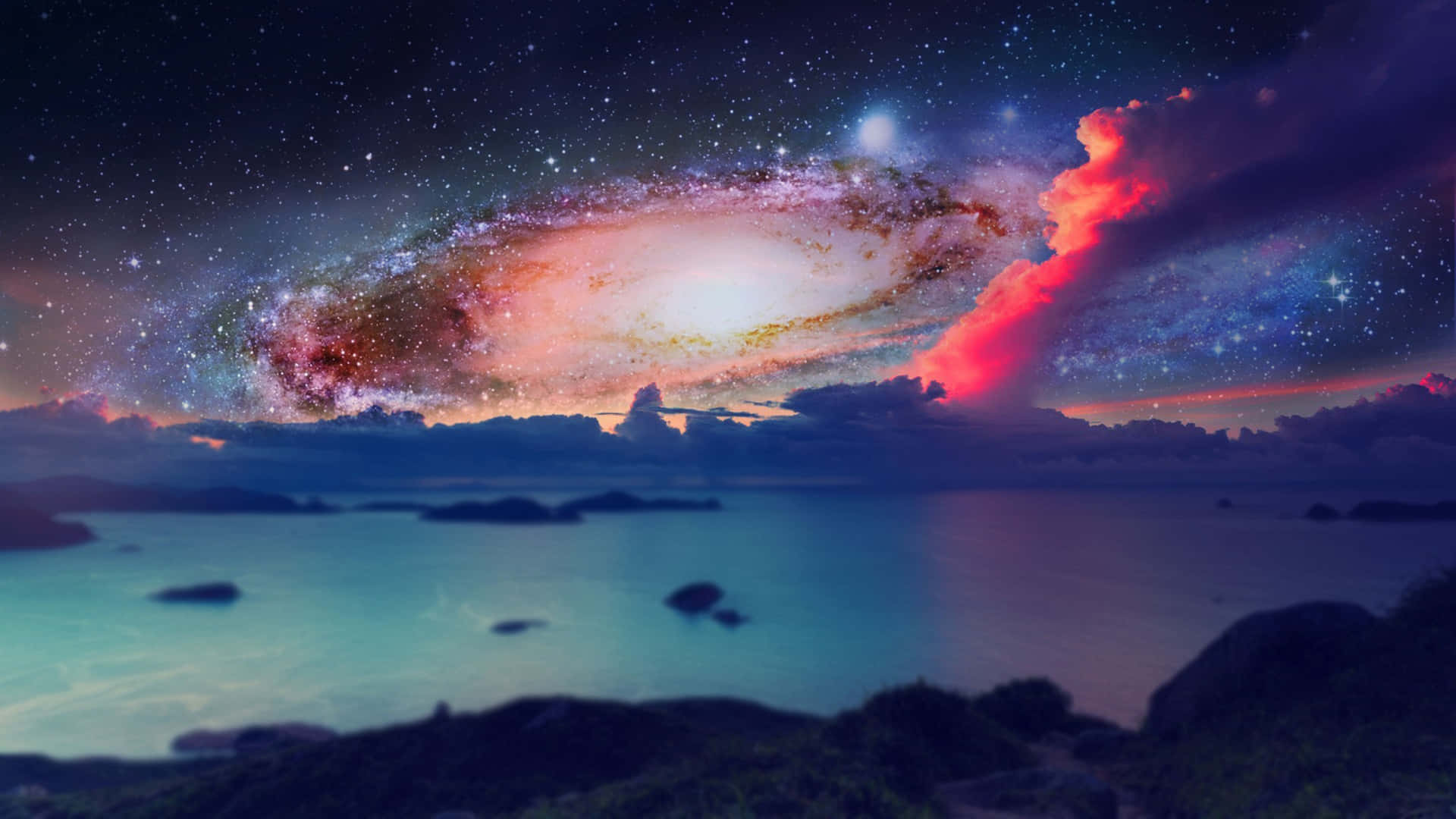 Högupplöstbakgrundsbild Av Vintergatan I Galaxen Med Vatten.