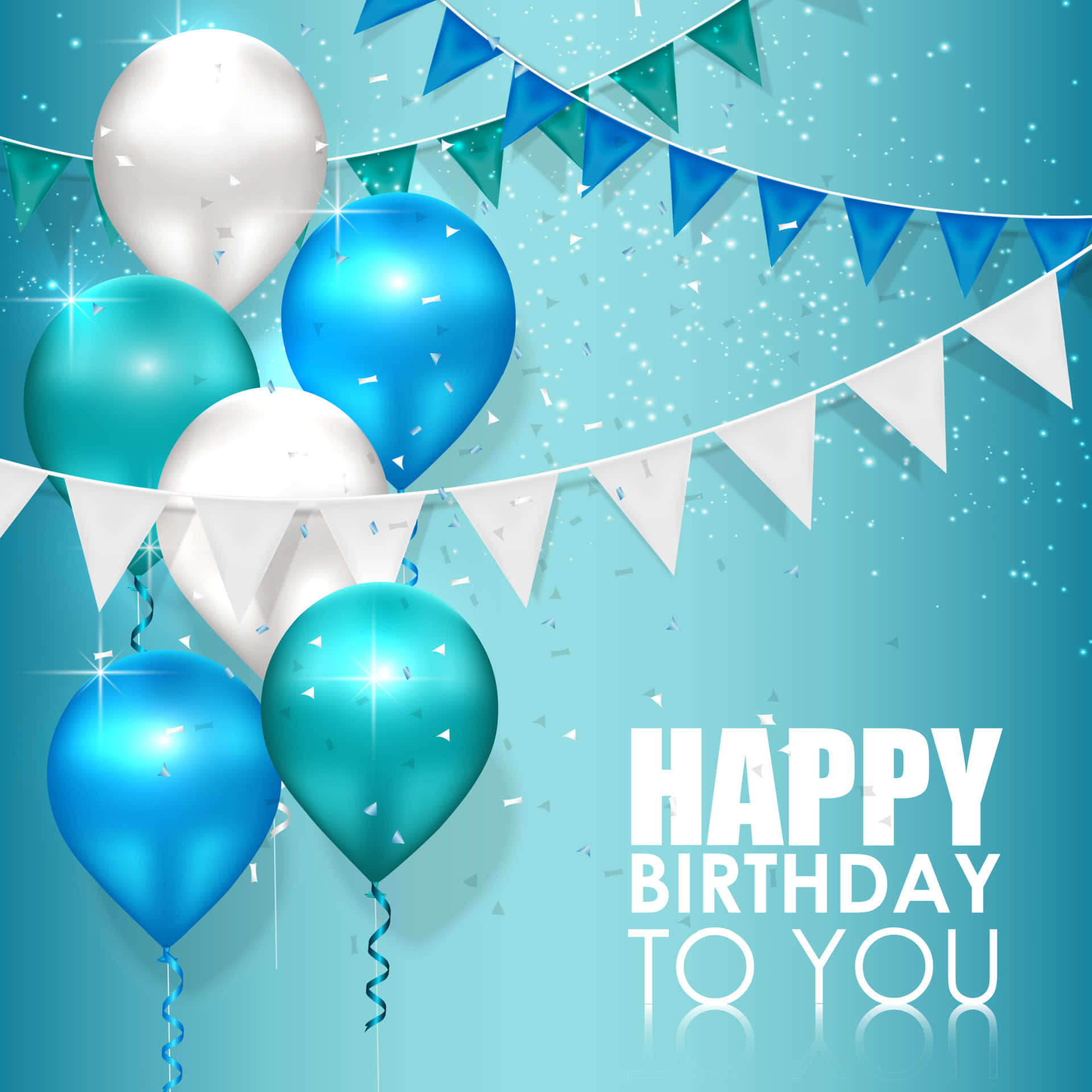Happy Birthday To You With Blue And White Balloons