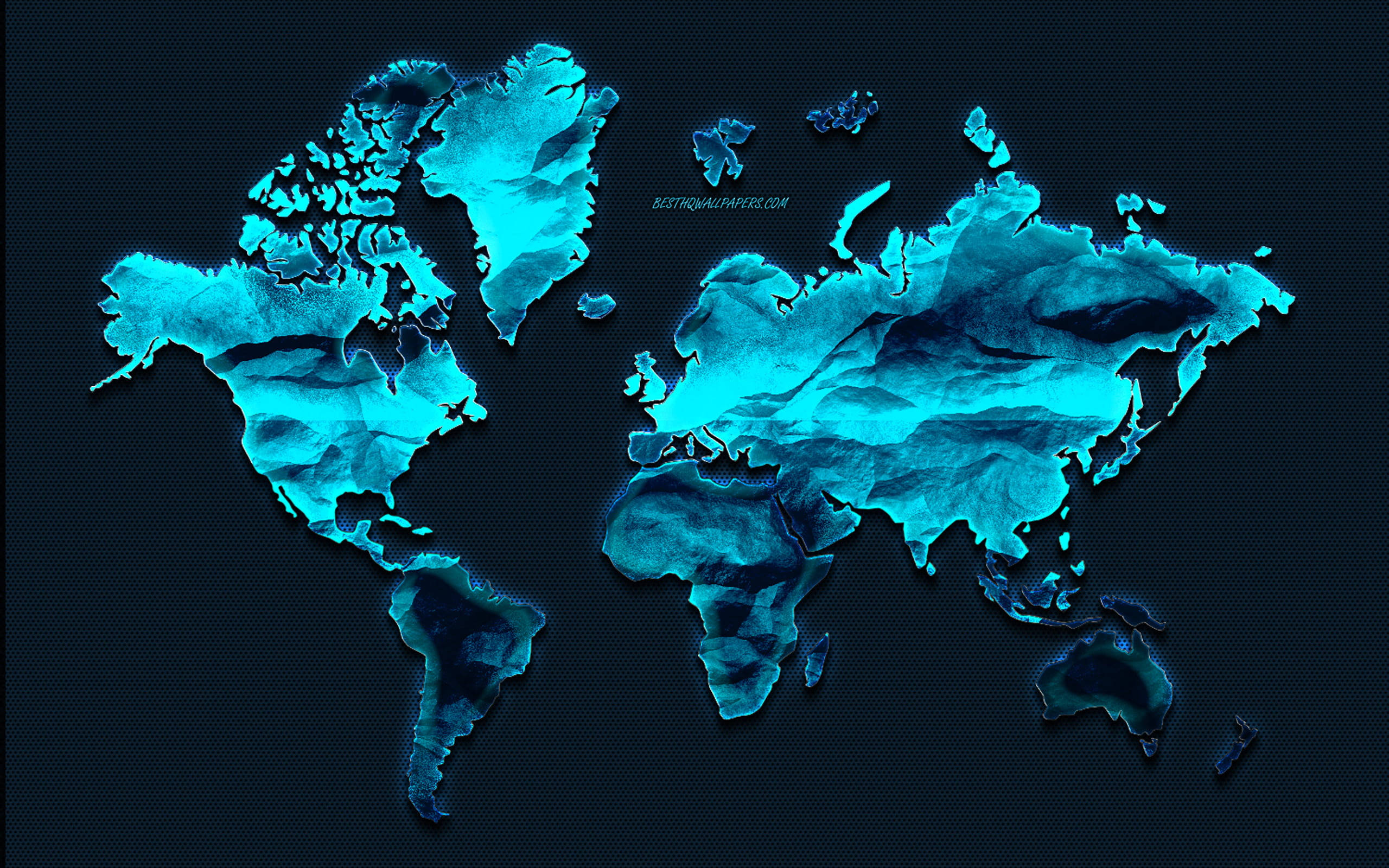 High Resolution Metallic Blue World Map Wallpaper