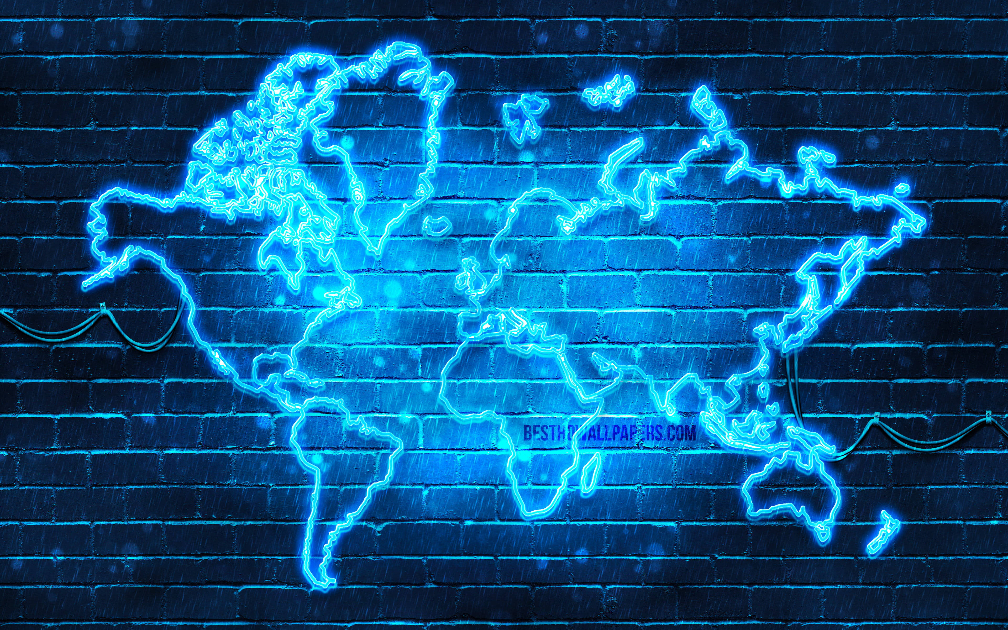 High Resolution Neon Blue World Map Display Wallpaper