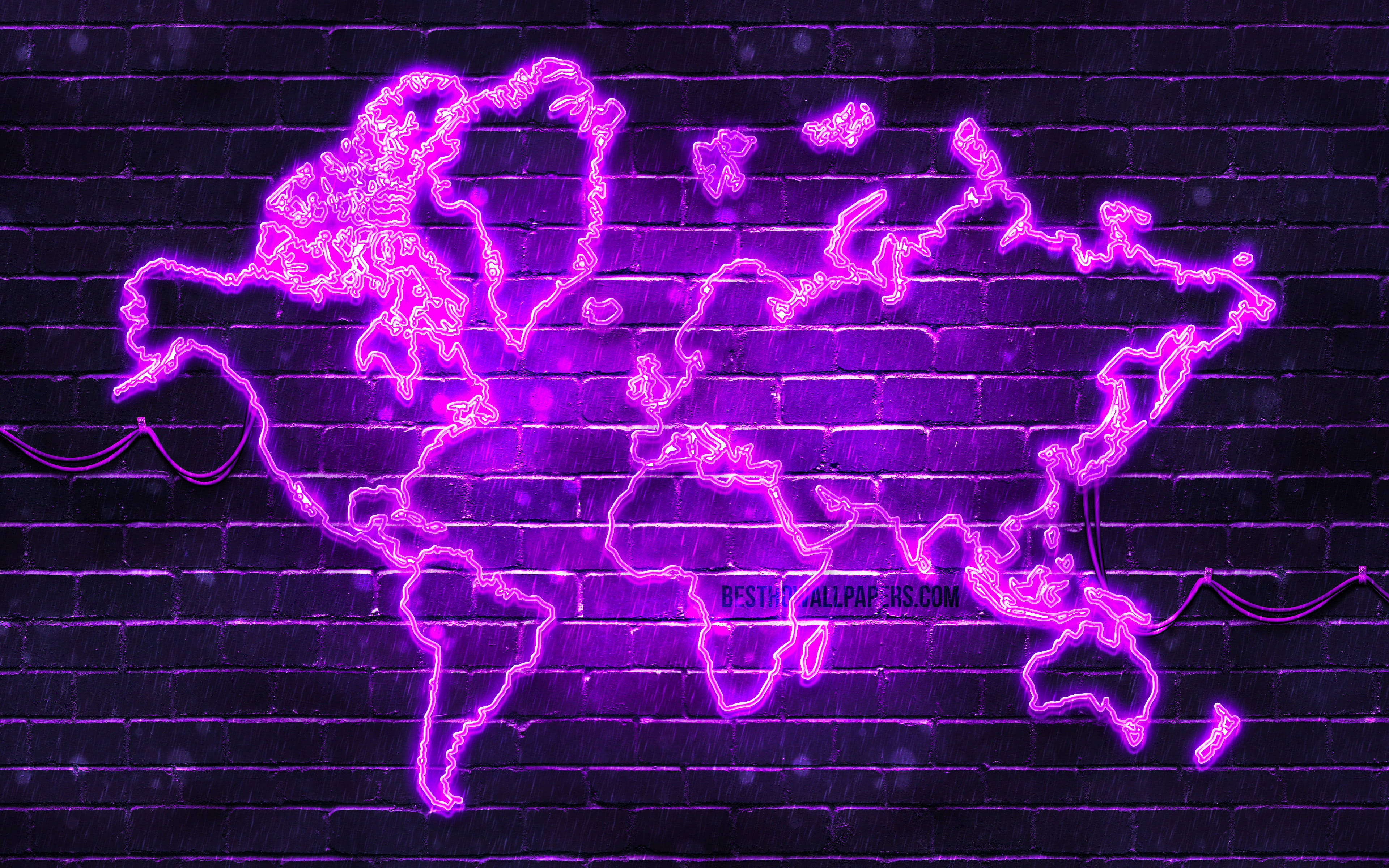 High Resolution Neon Purple World Map Display Wallpaper