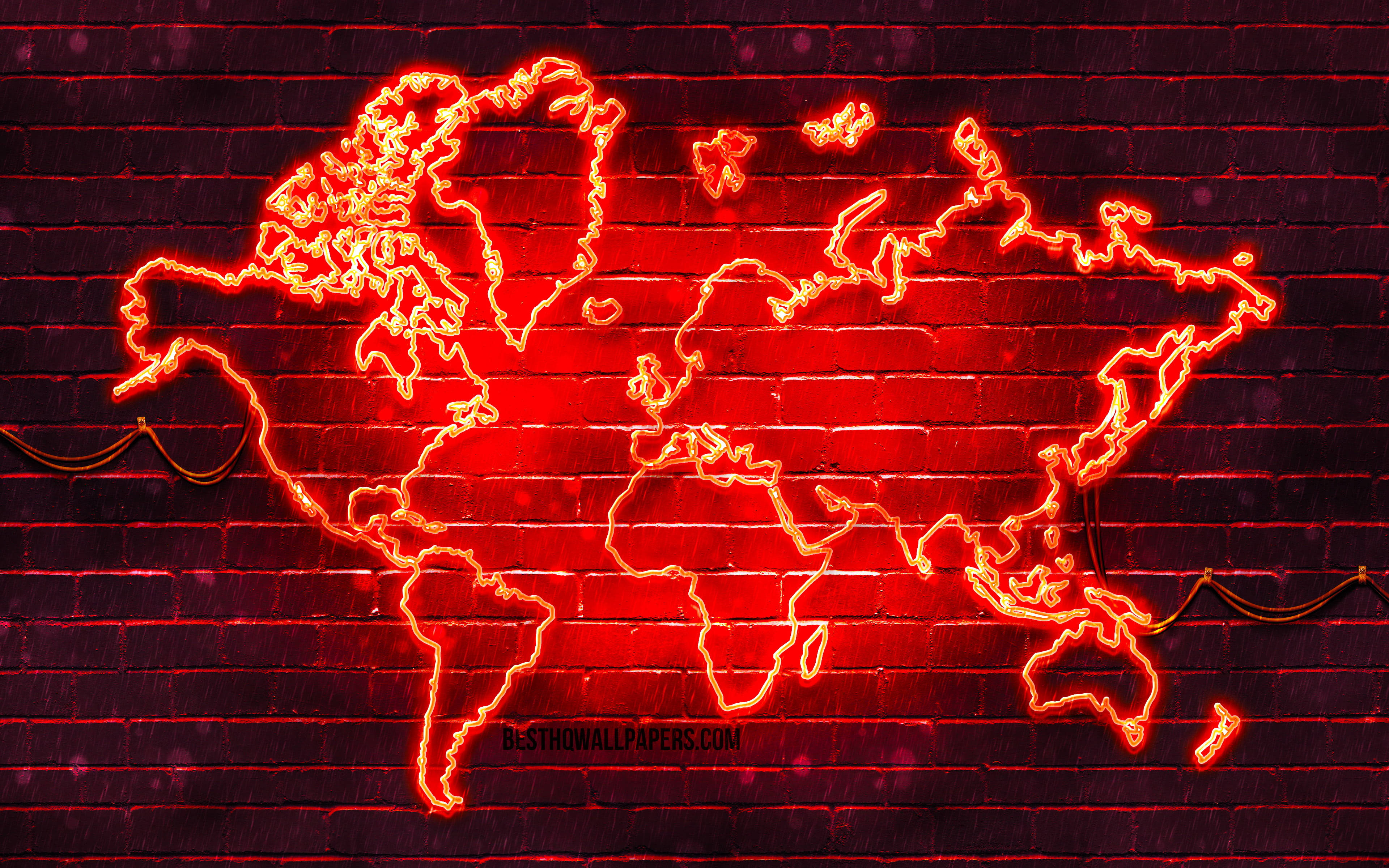 High Resolution Neon Red World Map Display Wallpaper