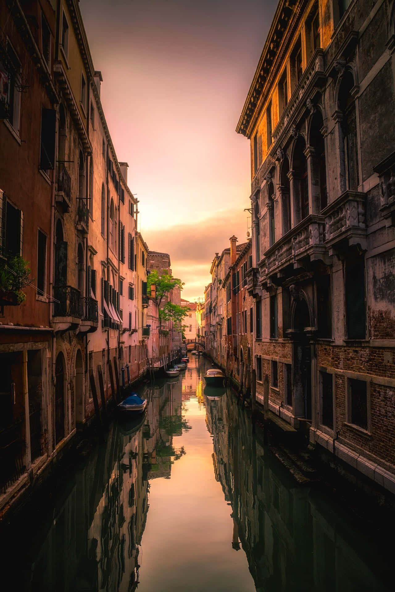 Venedig,italien, Kanaler, Solnedgång, Venedig, Italien.