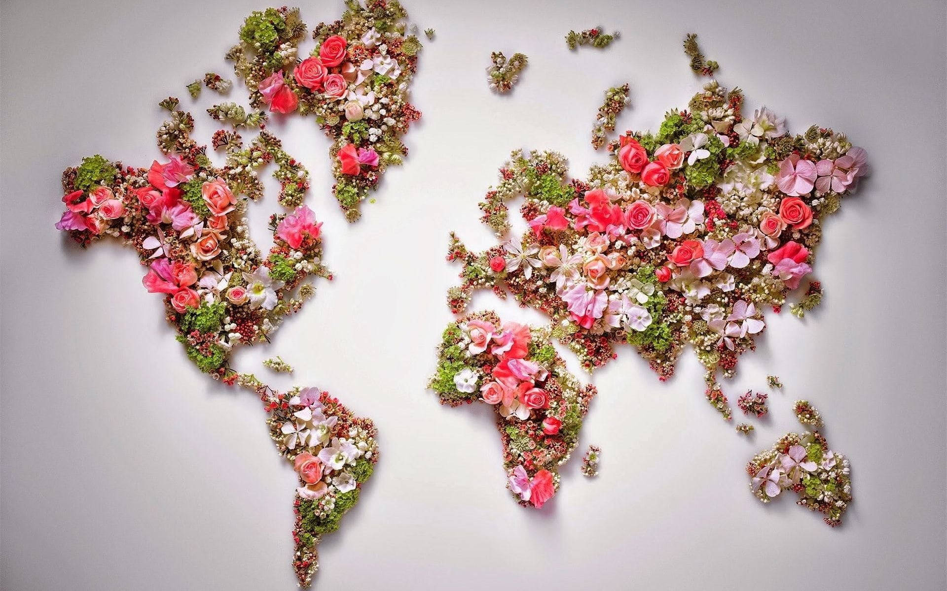 High Resolution Pink Floral World Map Background