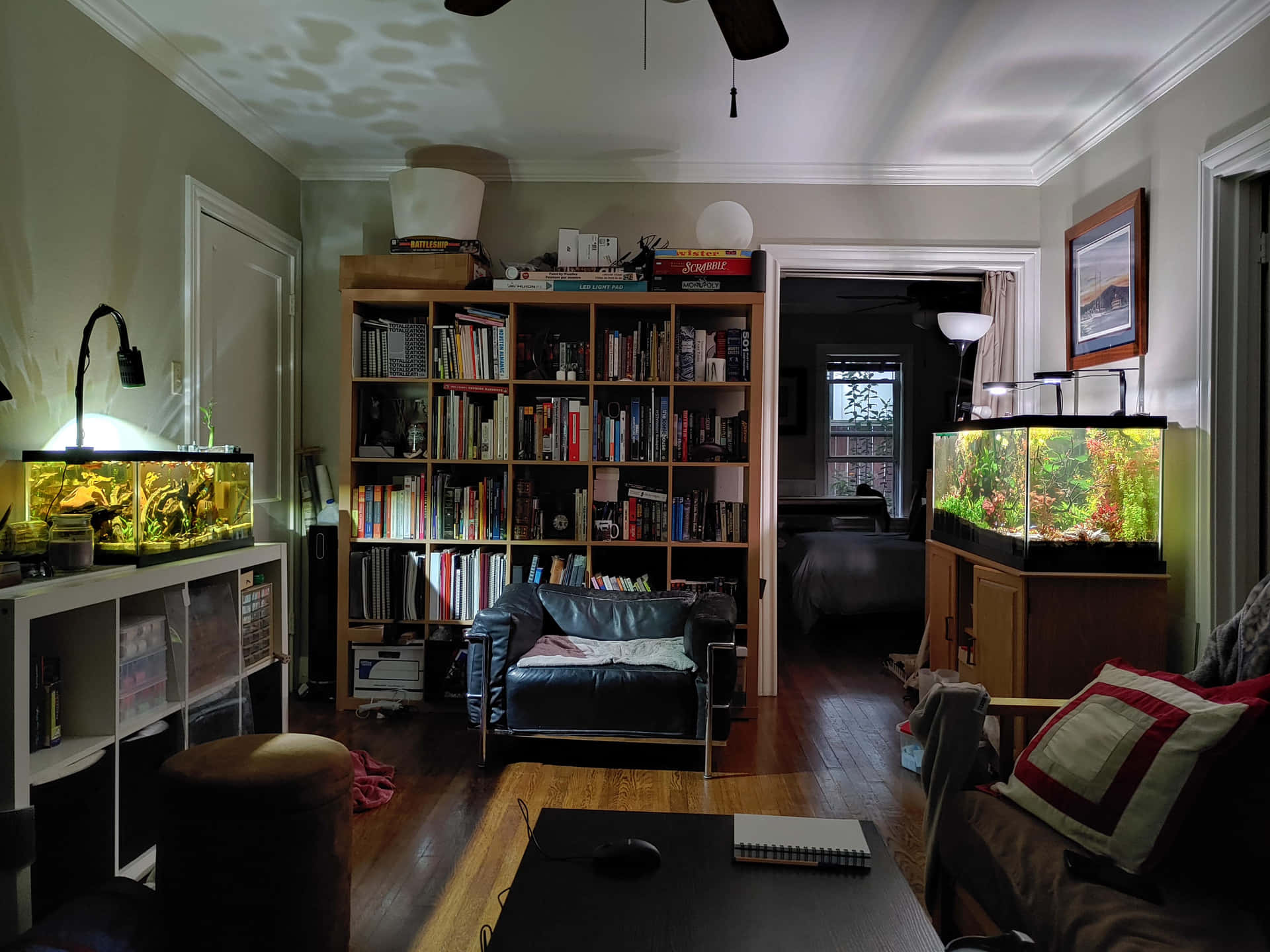 Værelse med akvarium høj opløsning realistisk zoom virtuel baggrund