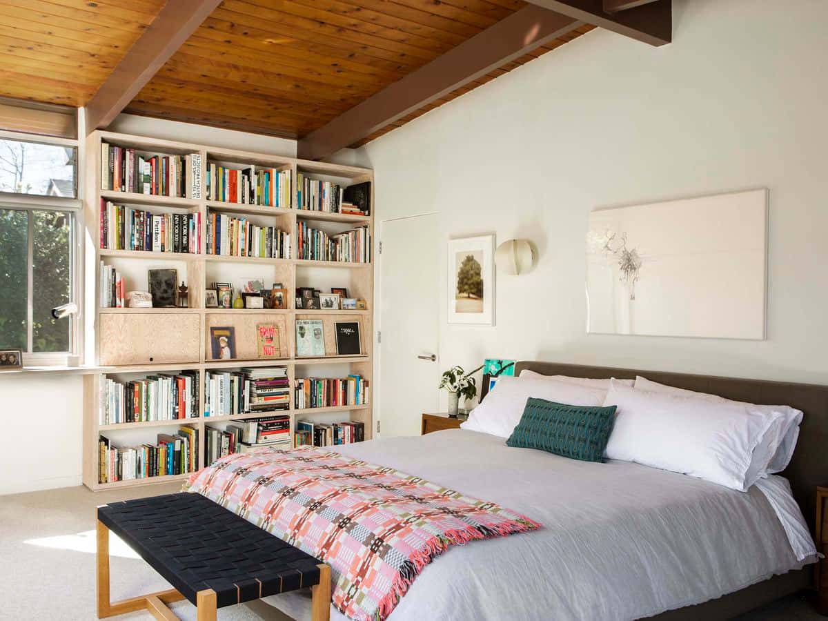 Bedroom With Bookshelf High Resolution Realistic Zoom Virtual Background