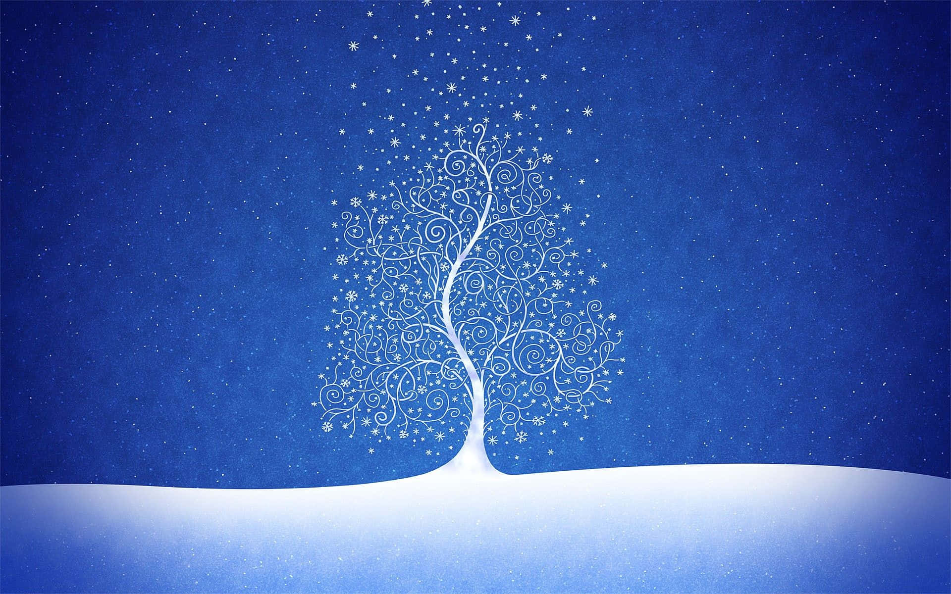 A Christmas Tree With Snowflakes On A Blue Background