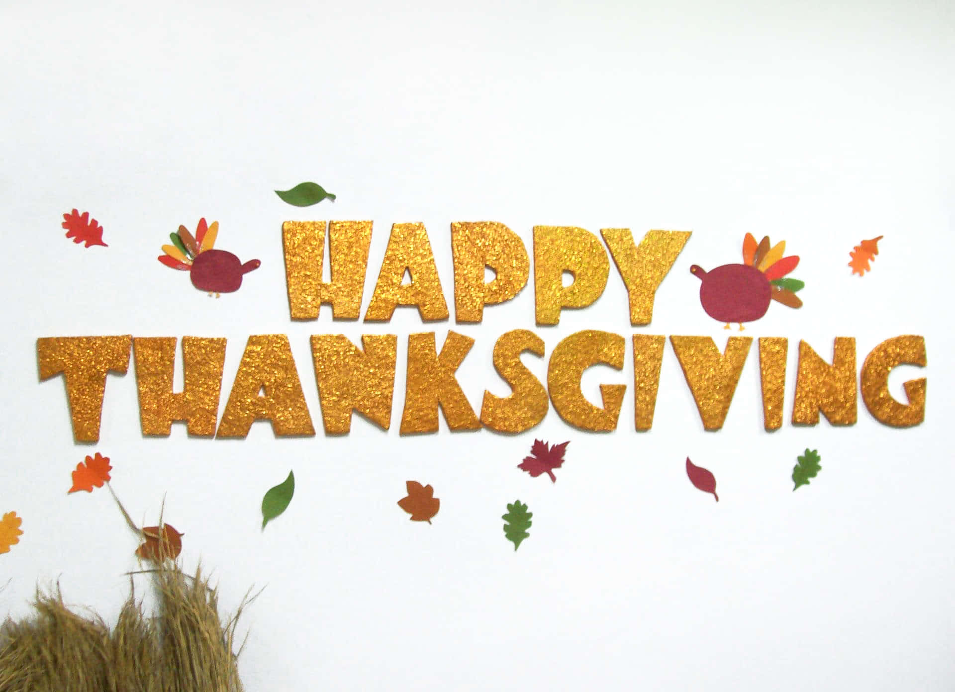High Resolution Happy Thanksgiving Greeting Falling Leaves Background