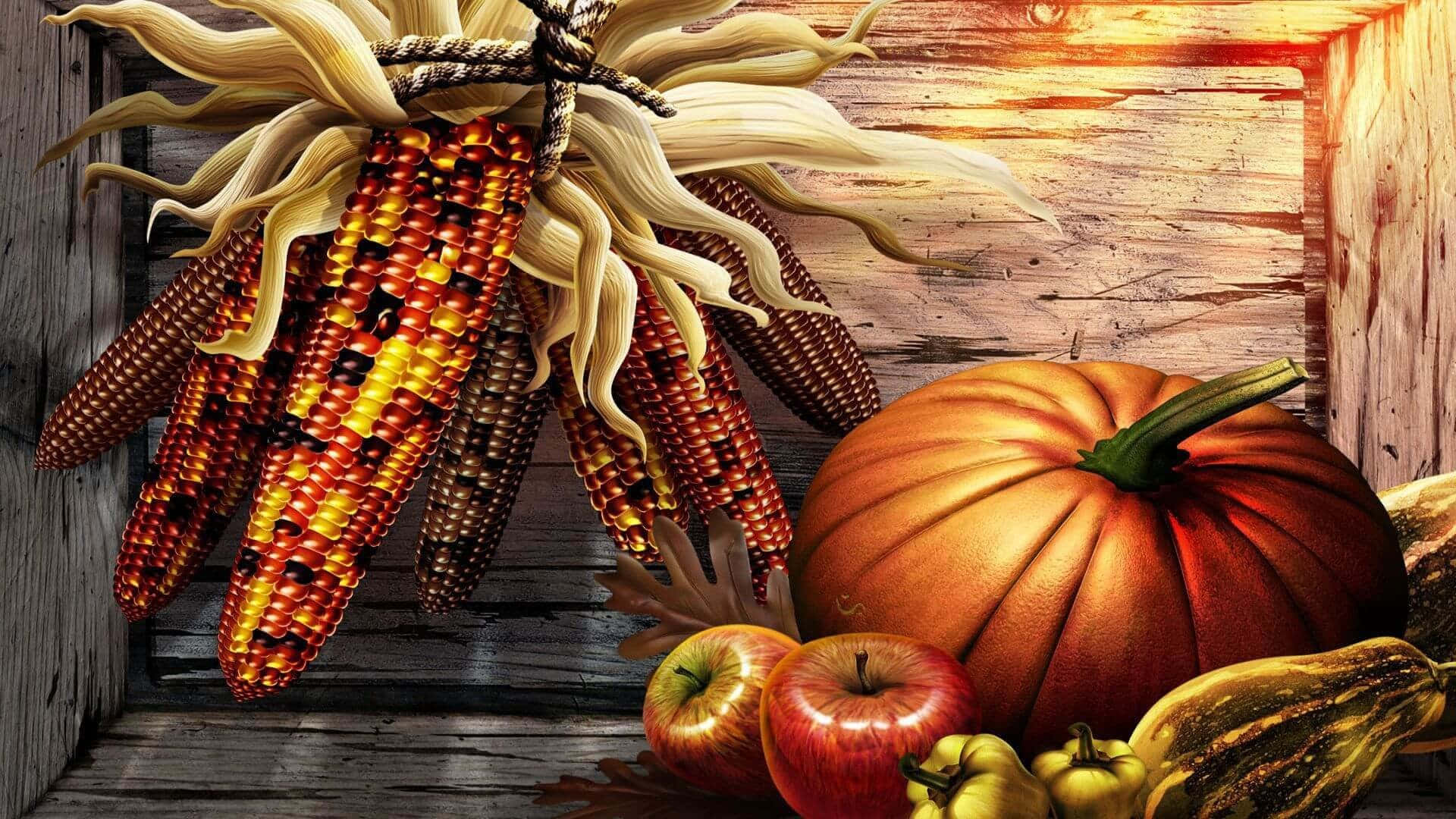 High Resolution Thanksgiving Corn And Pumpkin Background