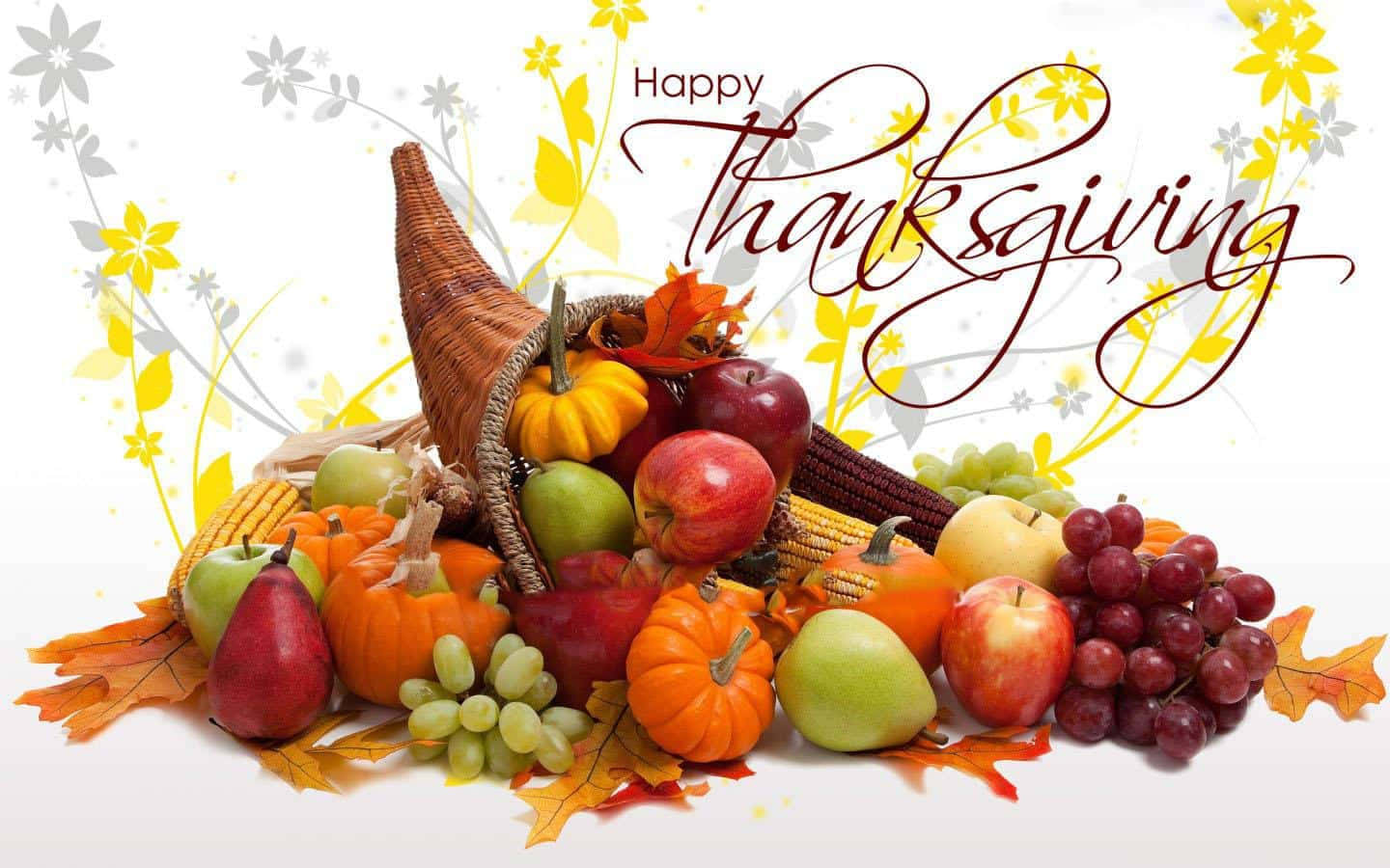 High Resolution Happy Thanksgiving Greeting Various Fruits Background