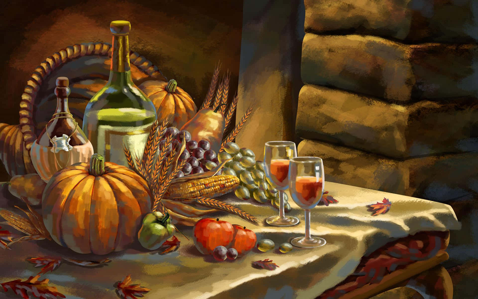 Högupplöstthanksgiving Fanart Målning Thanksgiving Bord Bakgrund