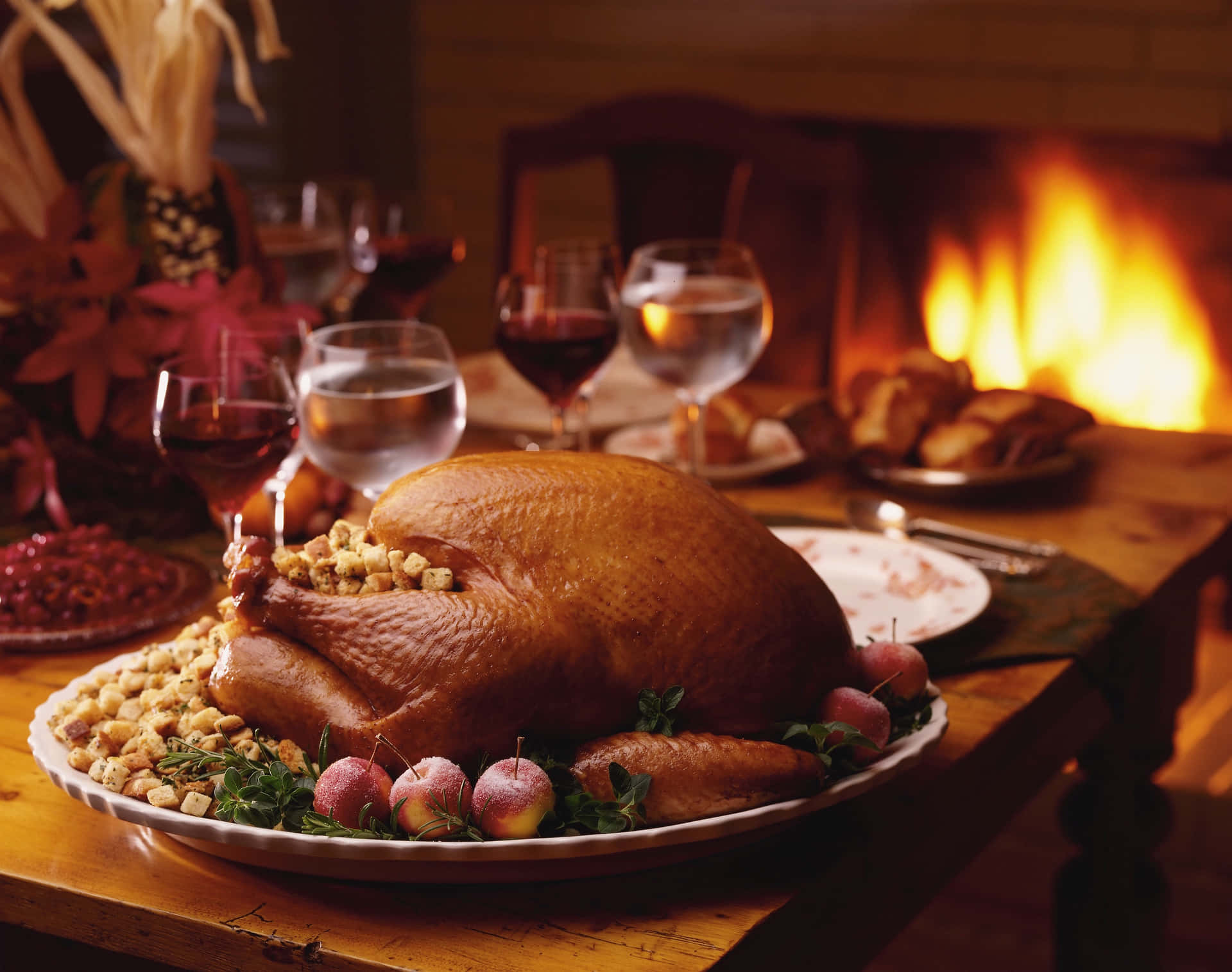 High Resolution Thanksgiving Turkey By The Fire Background