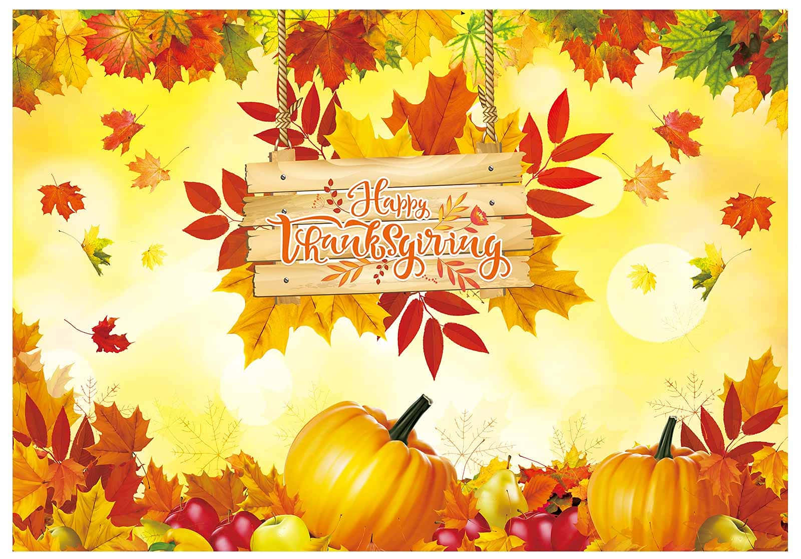 High Resolution Thanksgiving Greeting Maple Leaves And Pumpkins Background