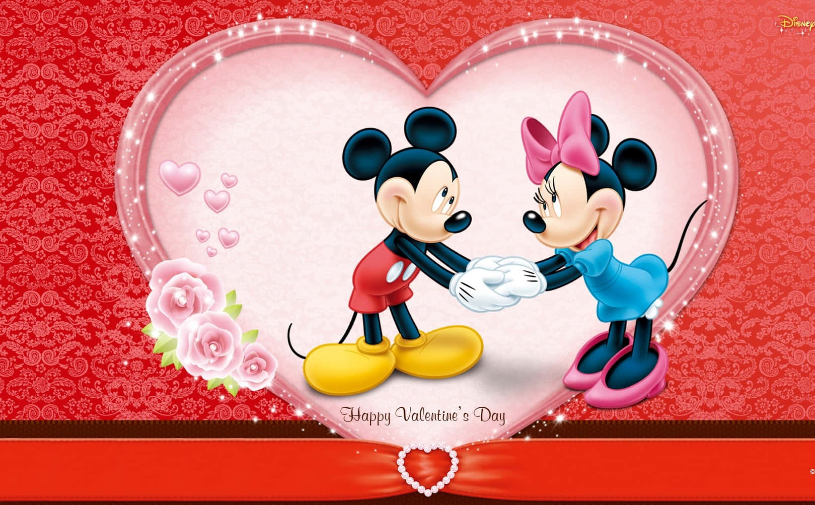 Fondode Pantalla De Mickey Mouse Y Minnie Mouse Para El Día De San Valentín.