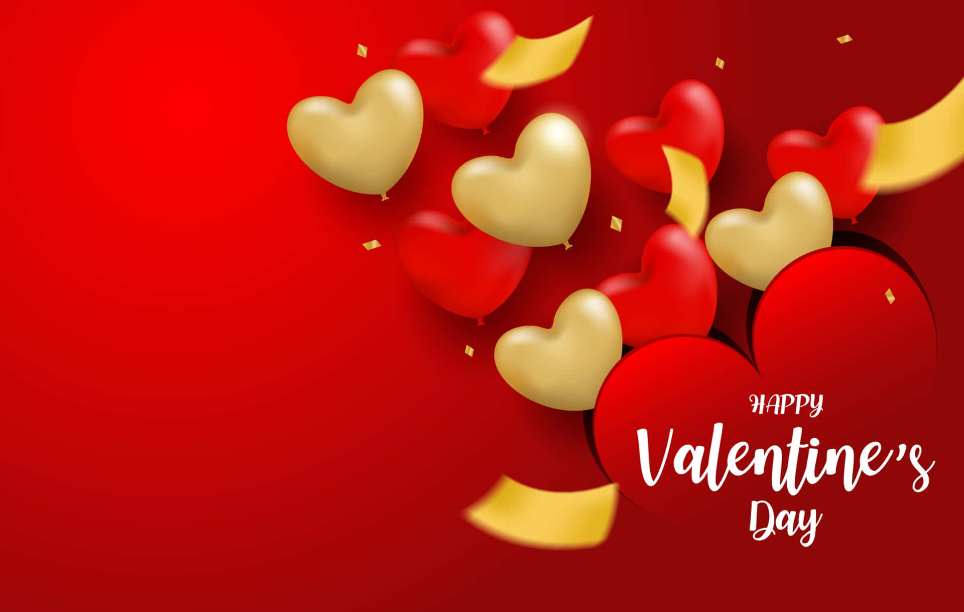 Felizdía De San Valentín Con Corazones Dorados Y Lazos
