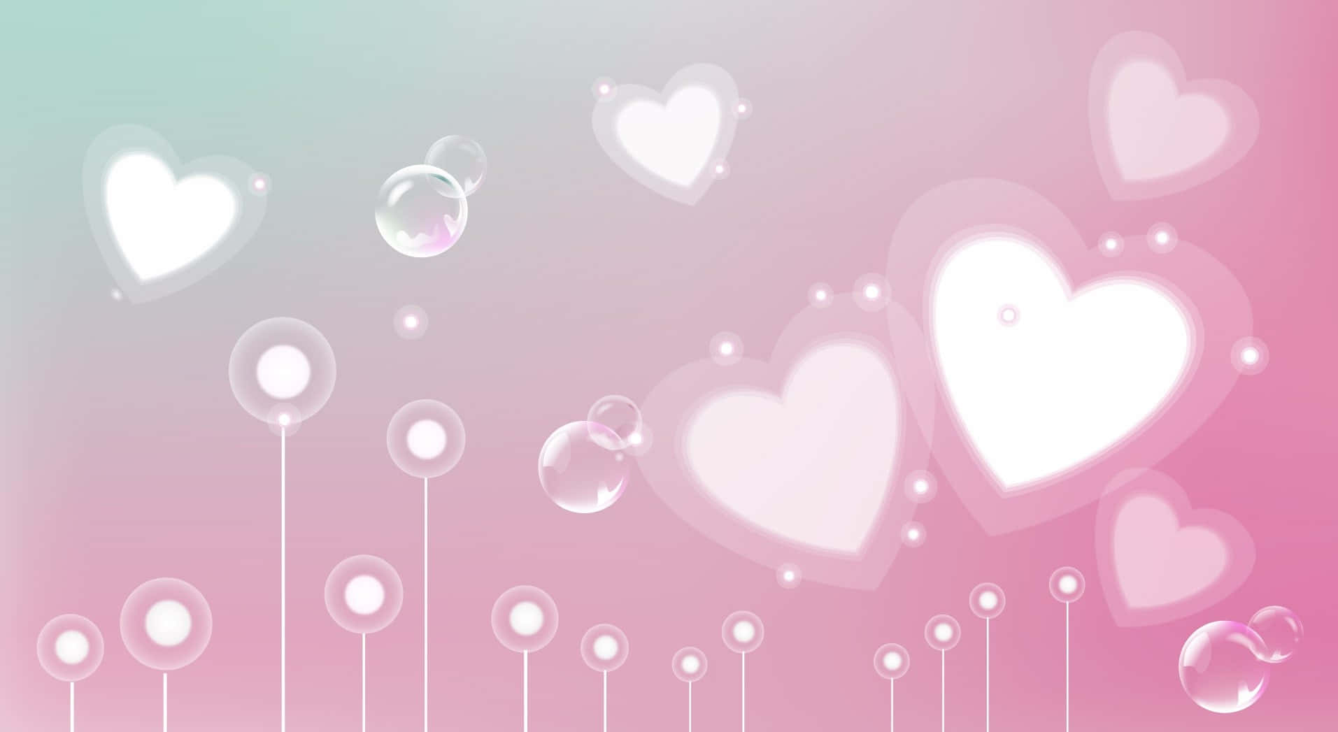 A Pink Background With Hearts And Bubbles