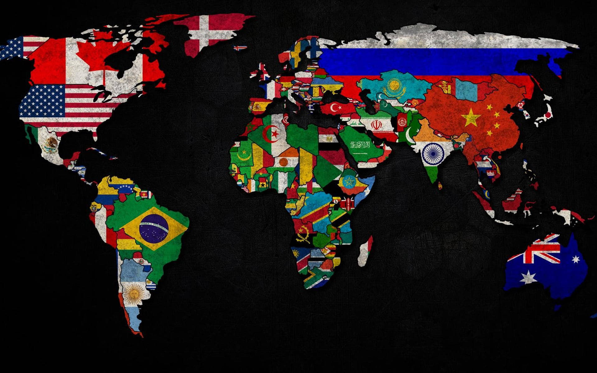 High Resolution World Map With National Flags Picture