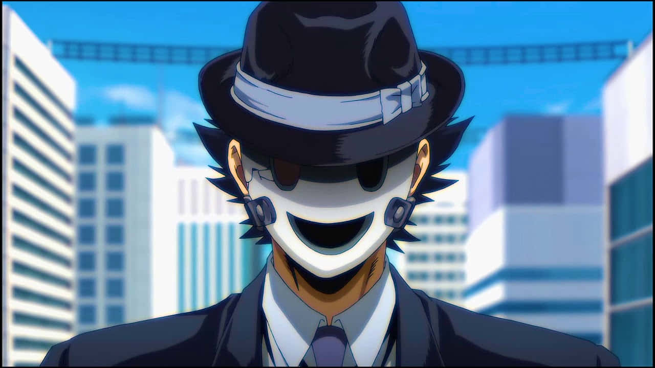 A Man In A Suit And Hat Wearing A Mask
