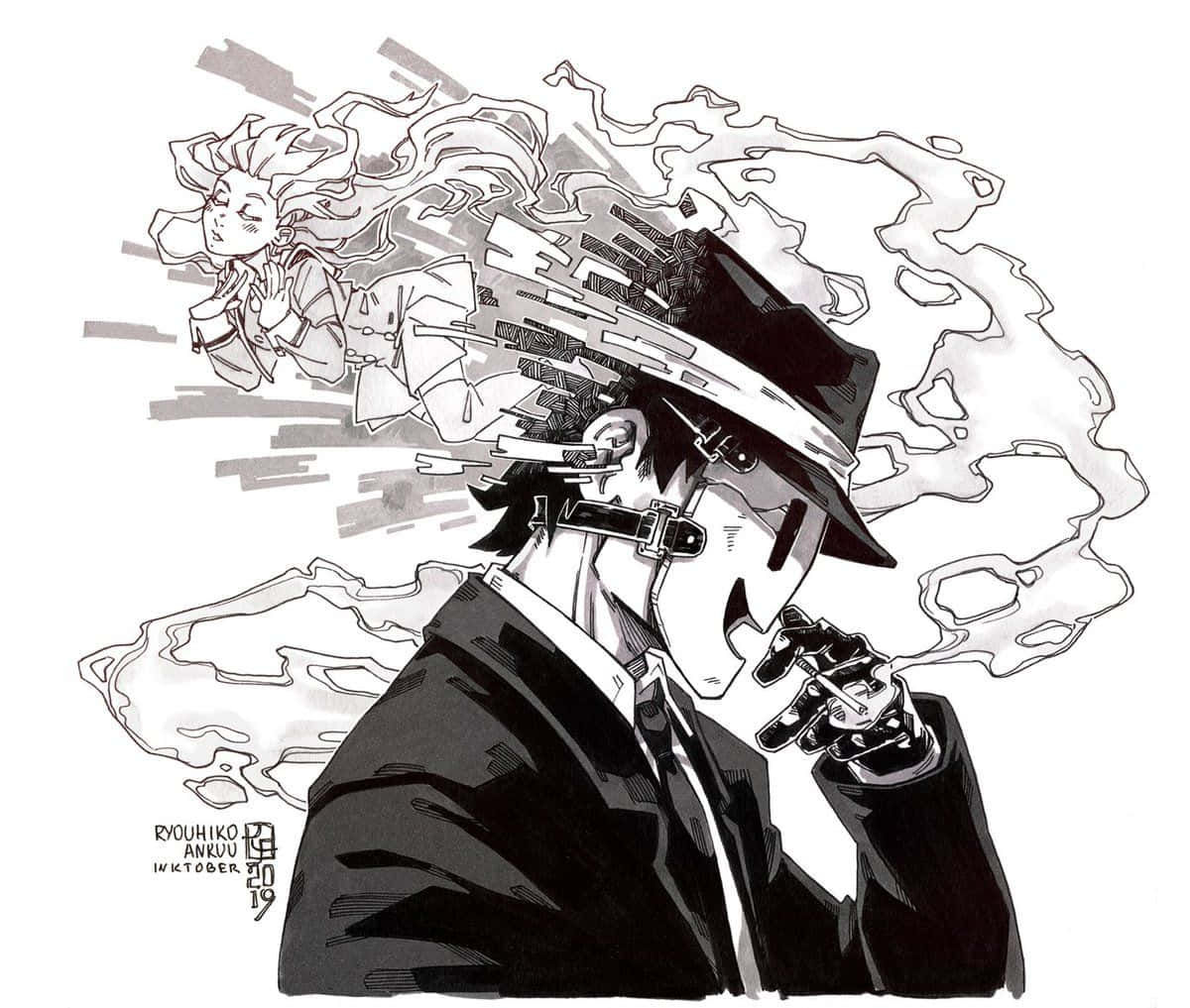 A Man In A Suit And Hat Is Smoking