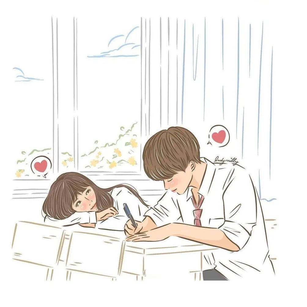 Download High School Cute Couple Cartoon Wallpaper 