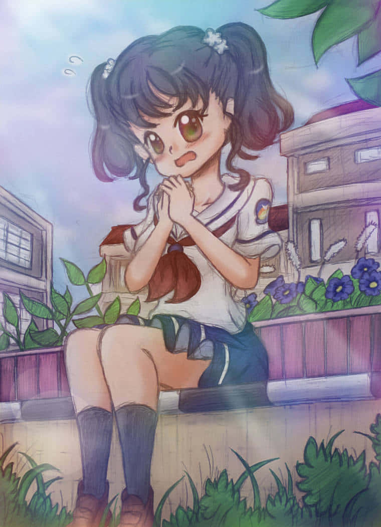 Karakter Rin Shiretoko Di Sekolah Menengah Duduk Wallpaper