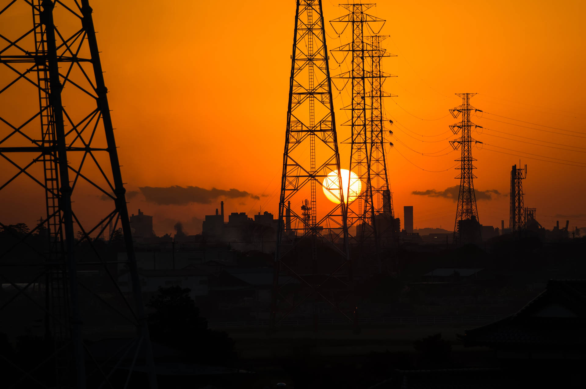 High Voltage Current Power Lines At Sunset Picture
