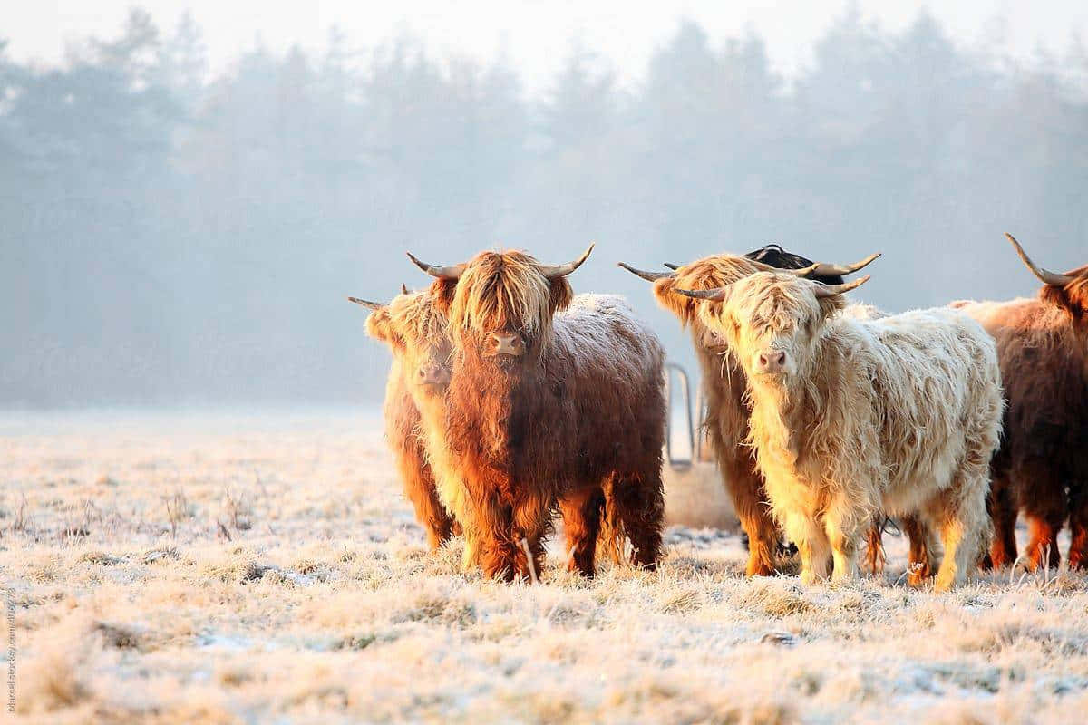 Highland Cattlein Frosty Meadow Wallpaper