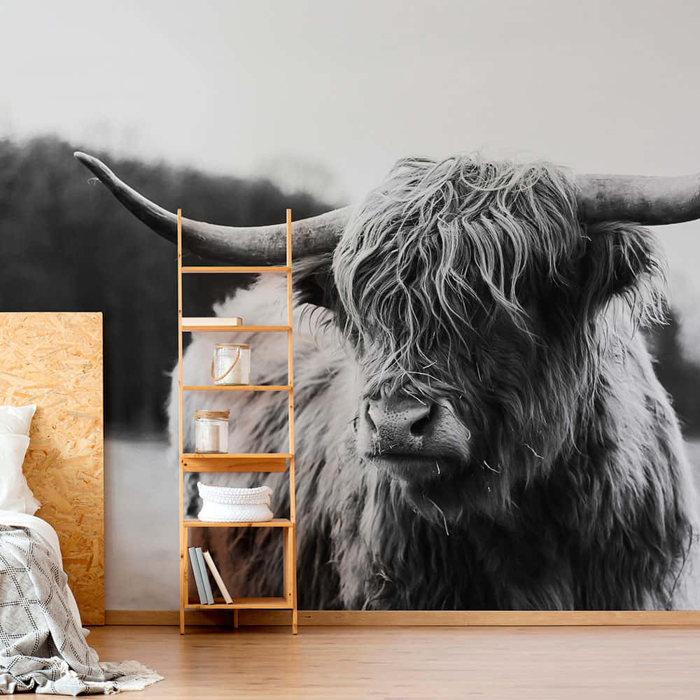 Highland Cow Wall Artin Modern Interior Wallpaper