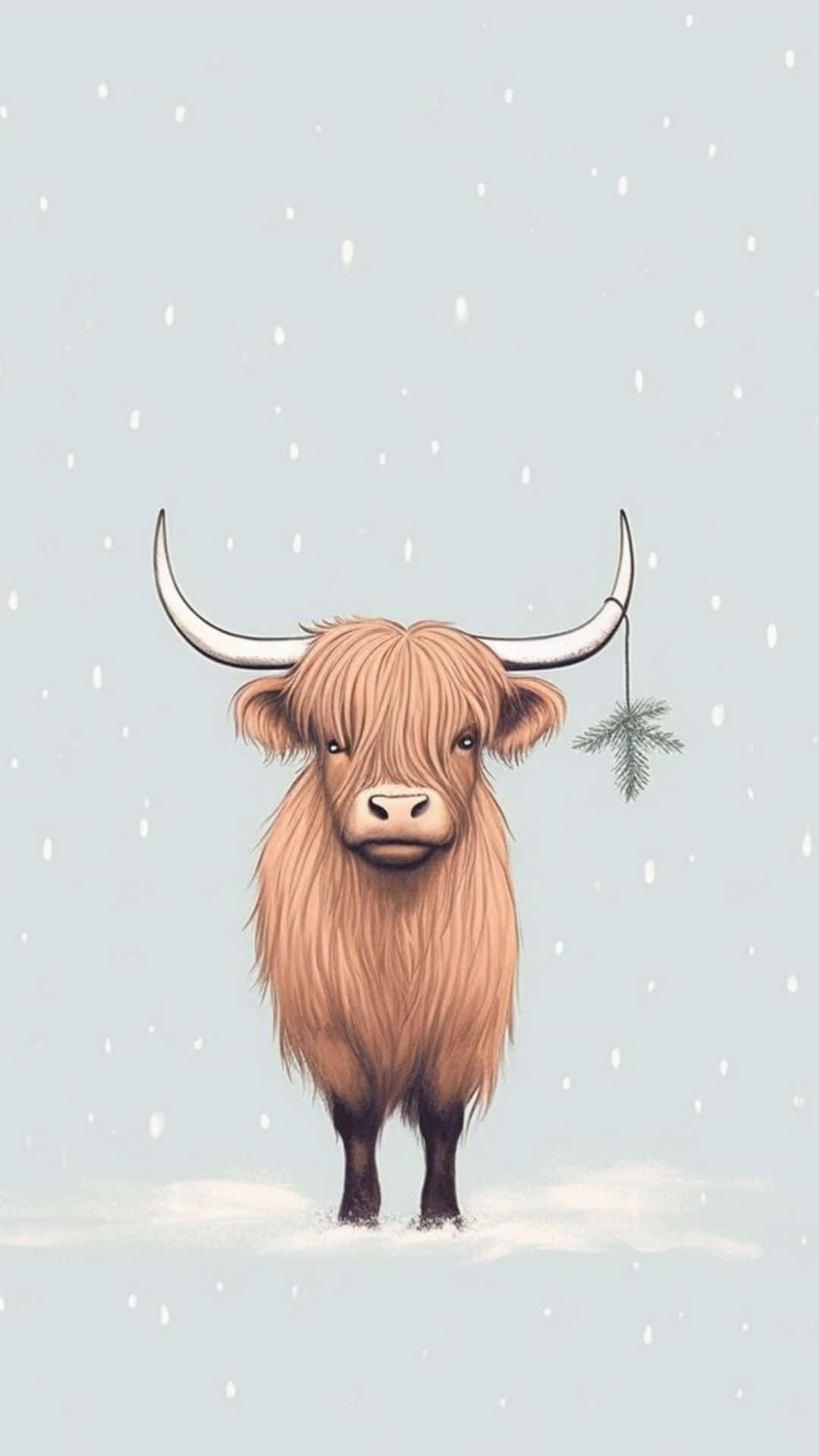 Highland Cowin Snow Illustration Wallpaper