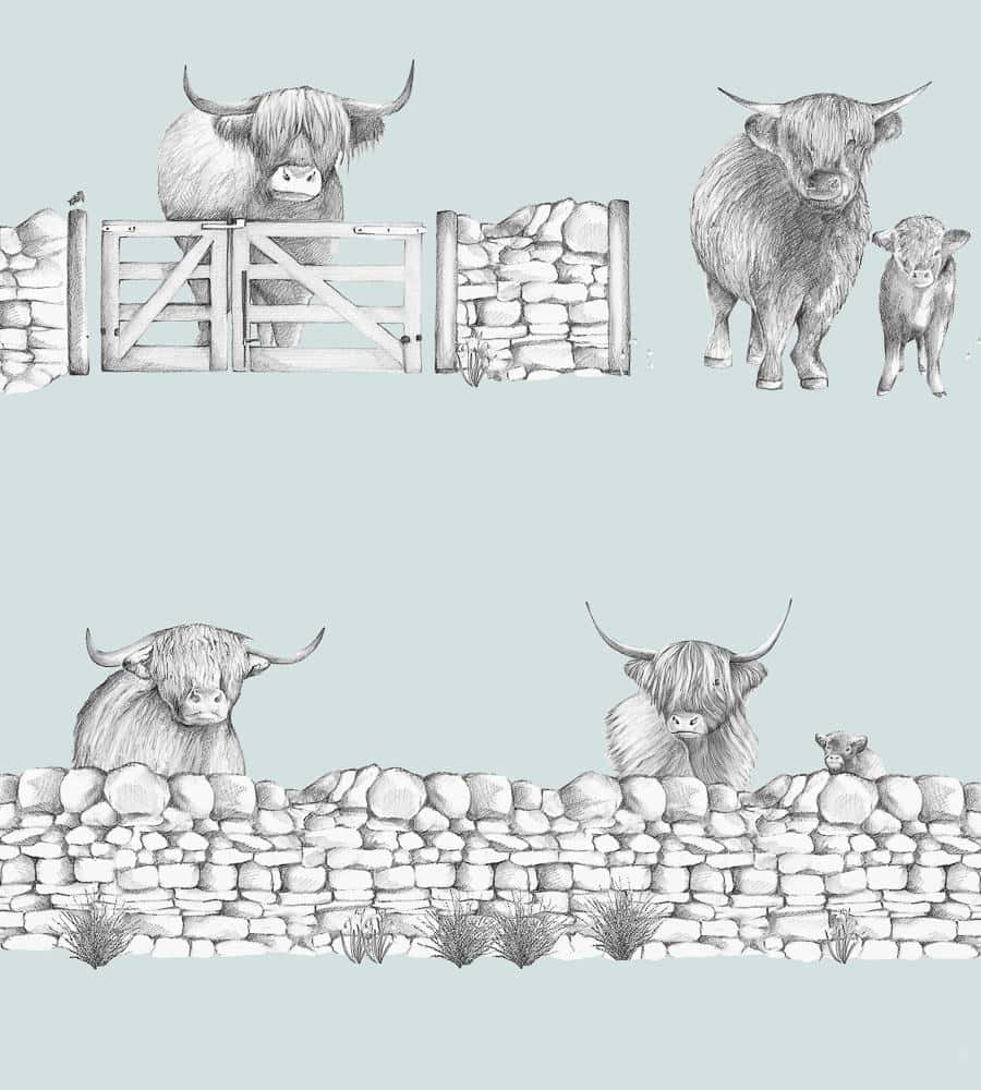 Highland_ Cows_ Sketch_ Artwork Wallpaper