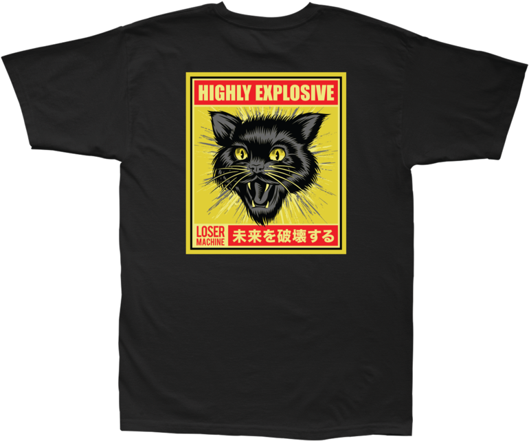 Highly Explosive Black Cat Tshirt Design PNG