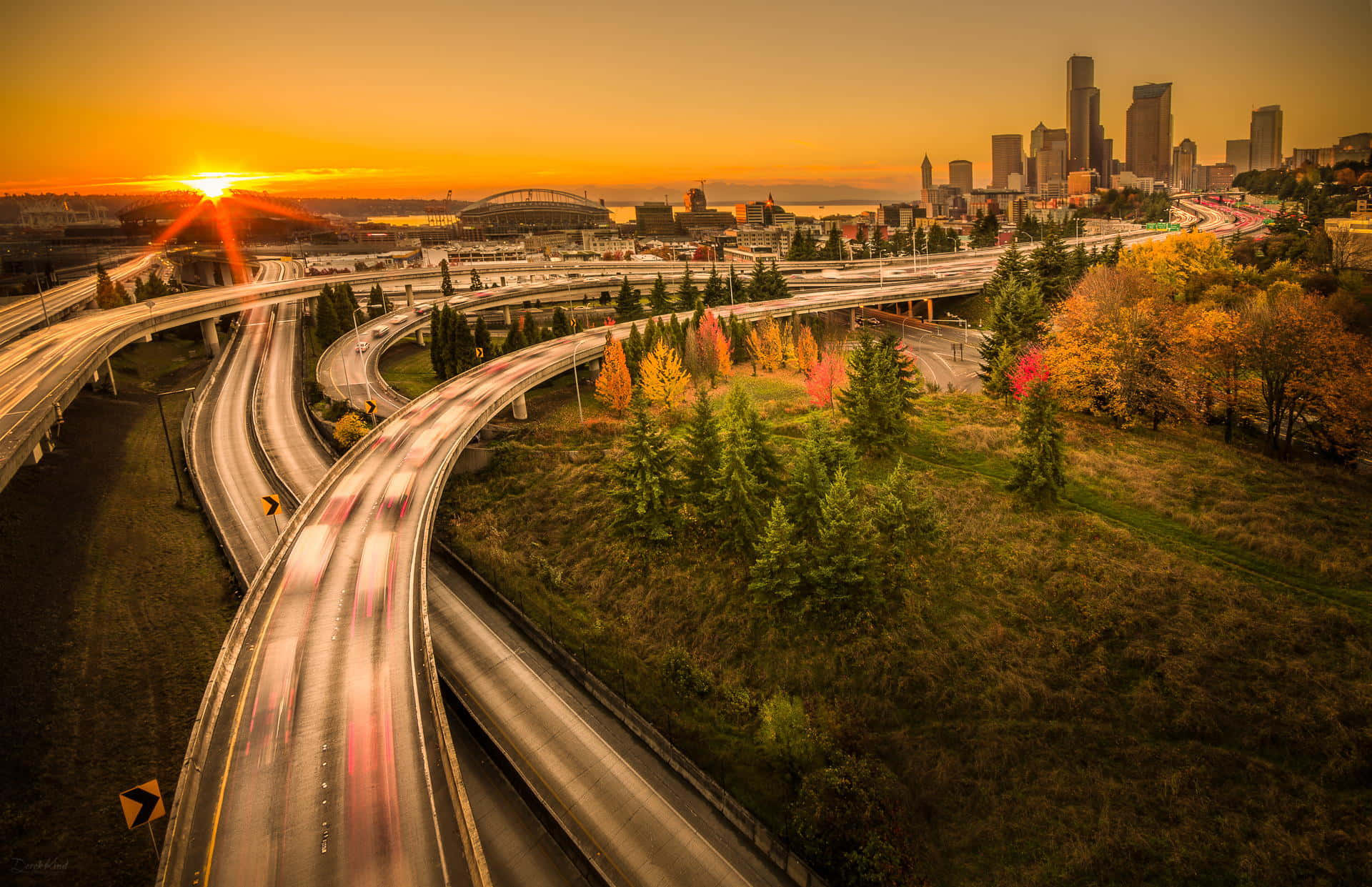Highway Seattle Sunset Wallpaper