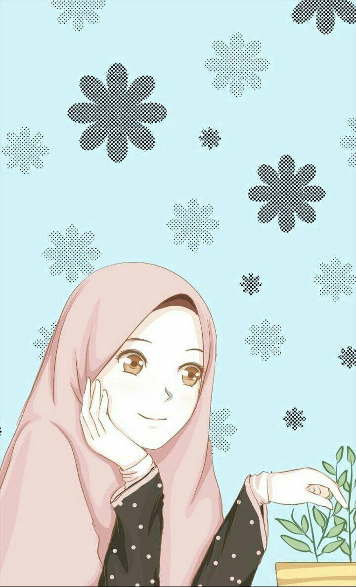 Hijabkarikatur Blaue Blume Wallpaper