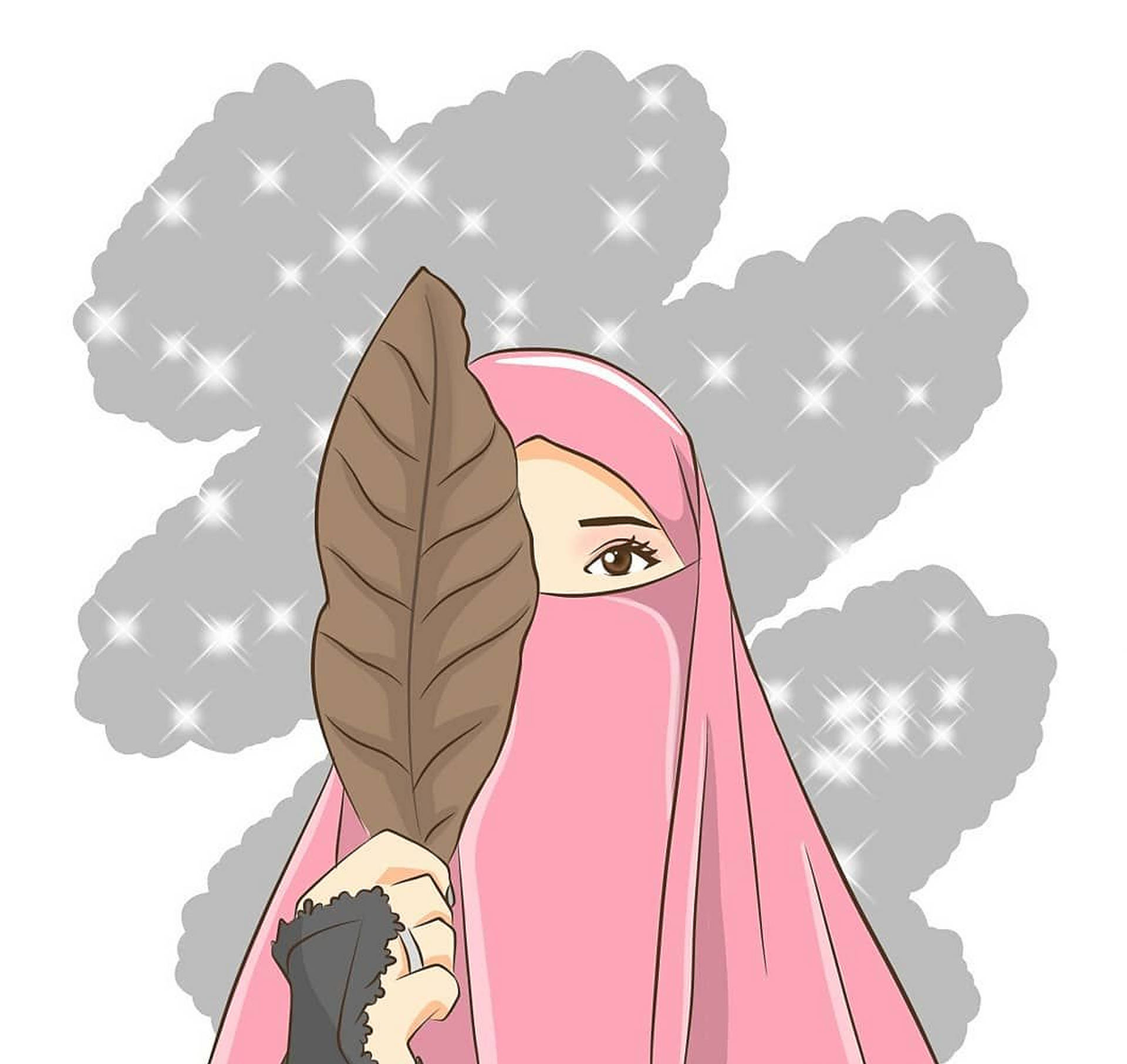Dibujosanimados Del Hijab Con Hoja Marrón Fondo de pantalla