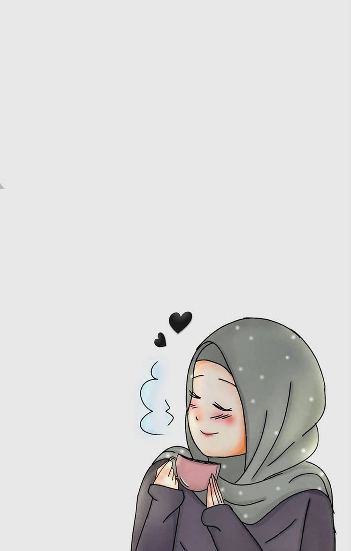 Hijab Cartoon Girl With Coffee Wallpaper