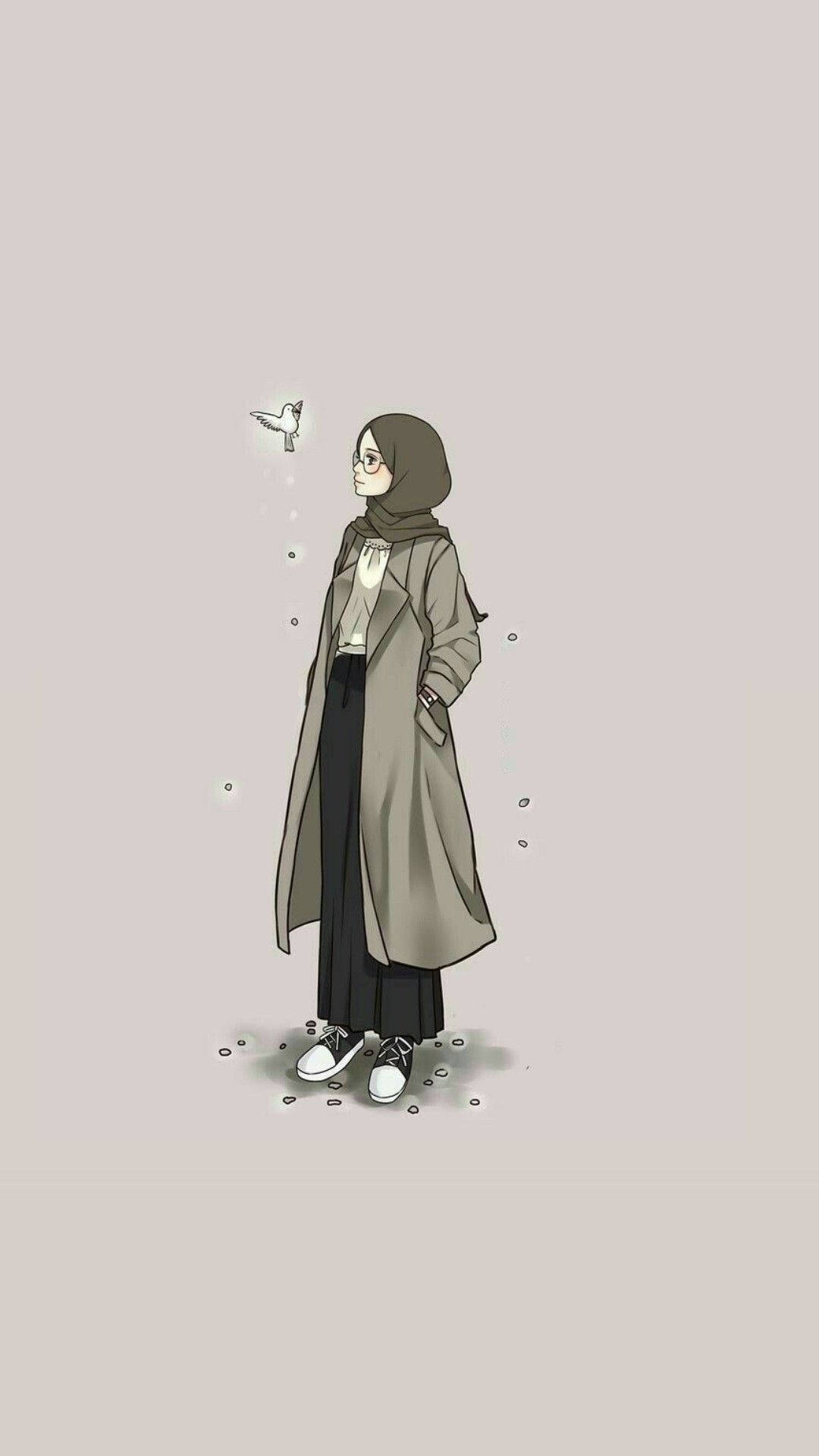 Hijabcartoon Little Bird (hijabserietecknad Liten Fågel) Wallpaper